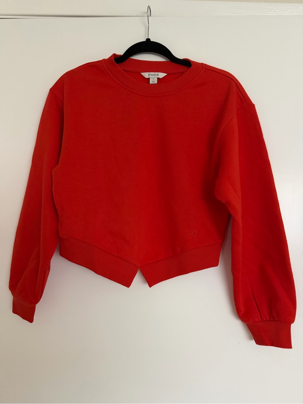 Maeve Bright Red Cropped Crewneck Sweatshirt with notched hem